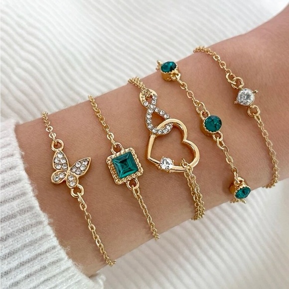 Jewelry - ⚠️Clearance 5pcs Trendy Yellow Gold And Green Bracelet Set